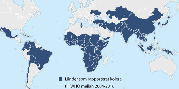 kolerakarta lander som rapporterat kolera 2004 2016