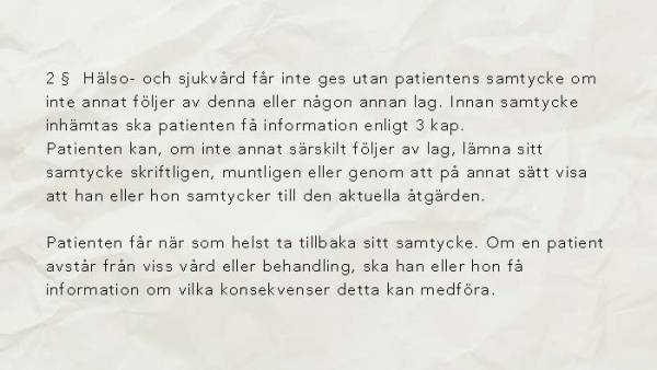 patientlagen samtycke kap4 parag 2